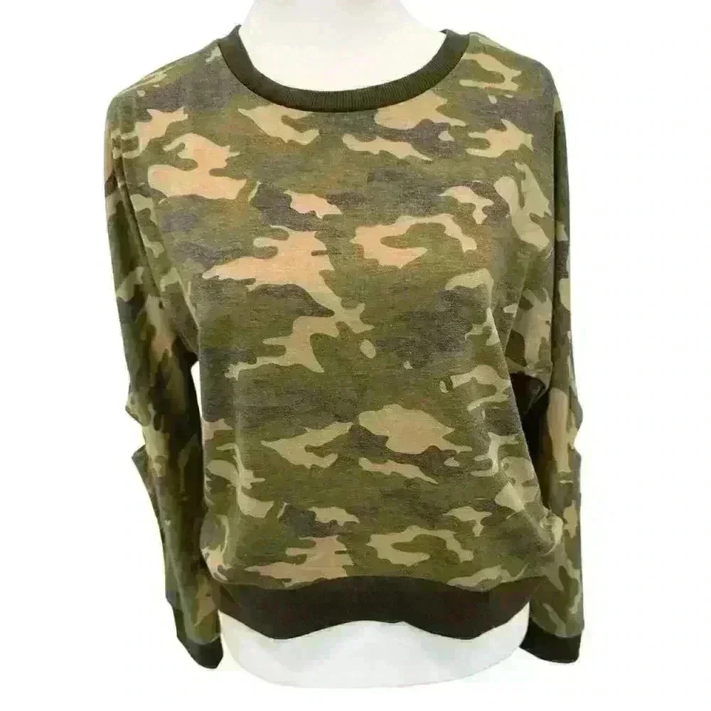 Joe’s Camouflage Cropped High Low Long Sleeve Cutout Elbow Green Girls L